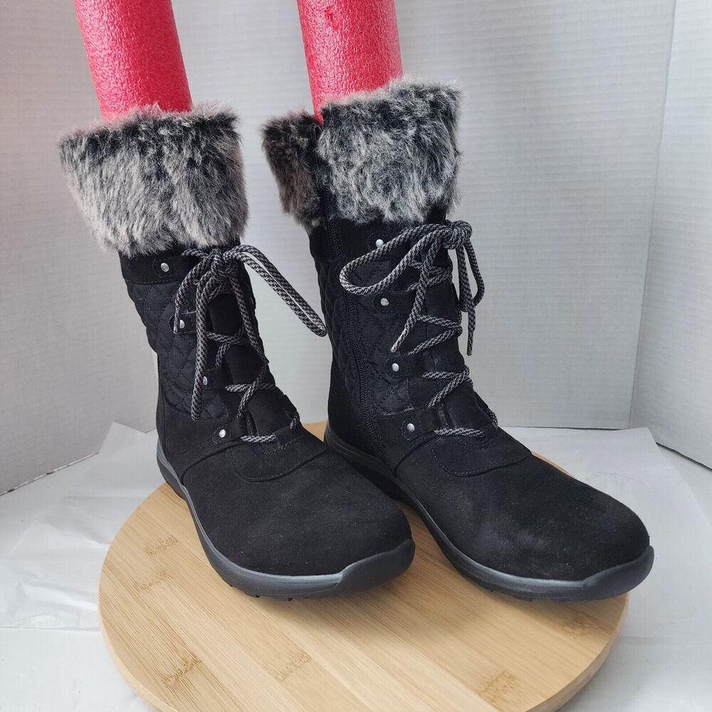 Baretraps Black Womens Sz 10M YALISHA Suede Nylon Faux Fur  Lace Up Snow Boots - Picture 5 of 16